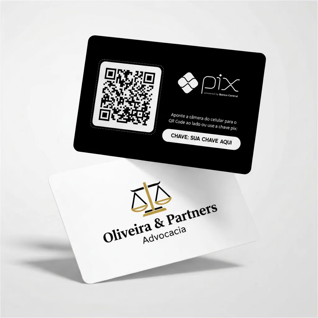 Placa Pix Personalizada Advocacia Oliveira & Partners, Plaquinha QR Code Pix em Formato de Cartão