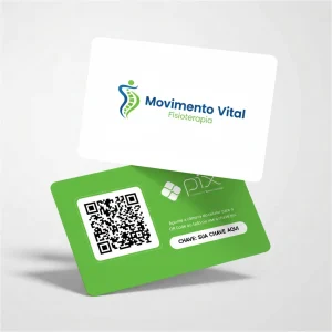 Placa Pix Personalizada Clínica de Fisioterapia Movimento Vital, Plaquinha QR Code Pix em Formato de Cartão