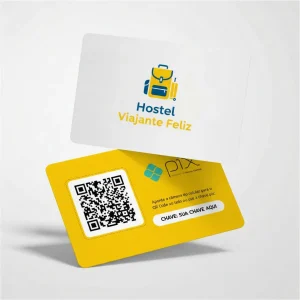 Placa Pix Personalizada Hostel Viajante Feliz, Plaquinha QR Code Pix em Formato de Cartão