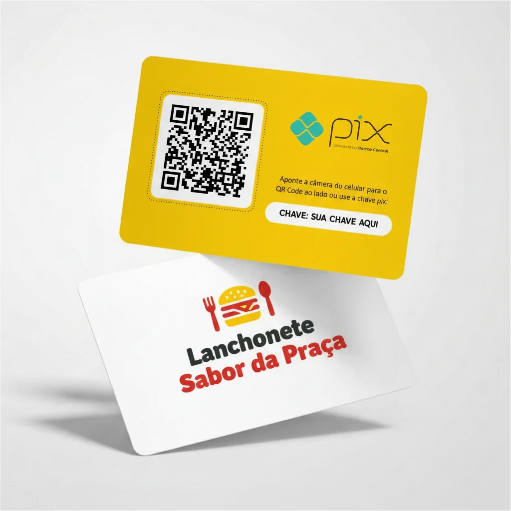 Placa Pix Personalizada Lanchonete Sabor da Praça, Plaquinha QR Code Pix em Formato de Cartão