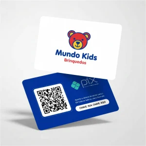Placa Pix Personalizada Loja de Brinquedos Mundo Kids, Plaquinha QR Code Pix em Formato de Cartão