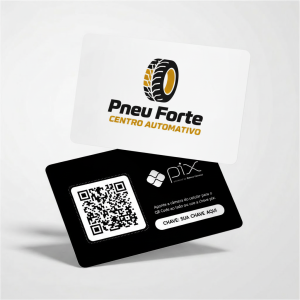 Placa Pix Personalizada Loja de Pneus Pneu Forte, Plaquinha QR Code Pix em Formato de Cartão