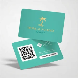 Placa Pix Personalizada Resort Paraíso Tropical, Plaquinha QR Code Pix em Formato de Cartão